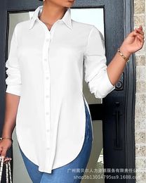 Women's Blouses Plus Size Buttoned Slit Long Sleeve Shirt Women White Shirts Single Breasted Spring Autumn T Turn Down Collar Tops