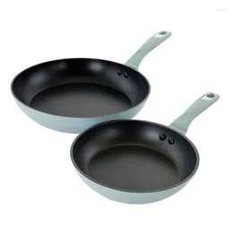 Pans LISM 2 Piece 11 And 8 Inch Aluminum Non Stick Home Frying Pan Set Dusty Bluecookware Pots