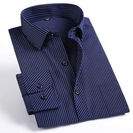 Men's Dress Shirts Plus Large Size 8XL 7XL 6XL 5XL 4XL Social Dress Shirts Mens Business Casual Long Sleeved Shirt Classic Striped Male Purple Blue P230427