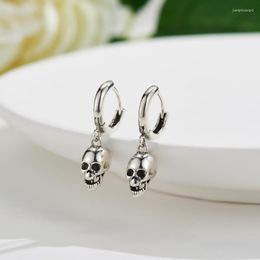 Hoop Earrings Skull For Women Vintage Skeleton Pendant Ear Buckle Hip Hop Thai Silver Jewelry Aretes De Mujer