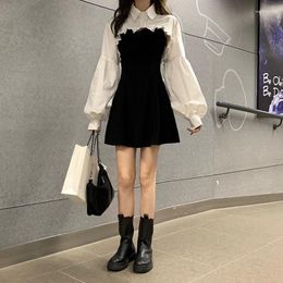 Casual Dresses Women's Skirt Style Korean Retro White Shirt Suspenders Two-piece Temperament Harajuku Vintage Drop Size