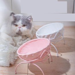 Feeding Cat Ceramic Bowl Dog Bowl with Stand Sloping Slope Design Protect Spine Pet Drinking Feeding Bowl Dish Puppy Dogs Cats Feeder