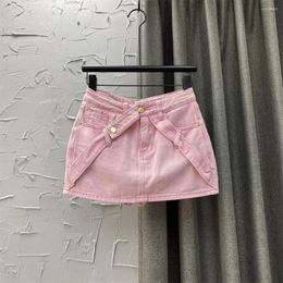 Skirts Cross High Waist Girl Denim Skirt Women's Clothing 2023 Summer Pink Pantskirt Sexy Mini Jeans Ladies