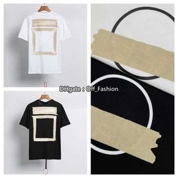 Men's T-shirts Off T-shirts Offs Black or White Warning Strip Printing Student Couple Loose Short T-shirt Fashion Printed x the Back