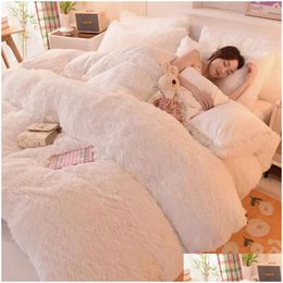 Bedding Sets Luxury Winter Warm Duvet Er Mink Veet Queen King Quilt Ers Coral Fleece Grey Comforter Case Blanket Bedspread Drop Deli Dh2Sd