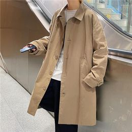 Men's Trench Coats Medium Length Coat 2023 Japanese Style Solid Colour Hong Kong Men's Loose Korean Casual Trend Handsome Jacket