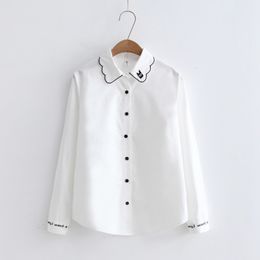 Women's Blouses Shirts 8 Styles Autumn Japanese Cotton Embroidered Blouse Long Sleeve White Shirt Woman Tops 230428