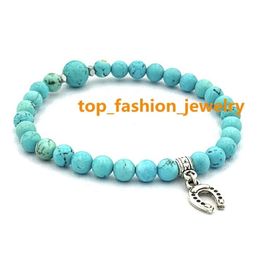 Various center bead or charm heart OHM four leaf clover Follow your heart lotus tree of life gemstone 6mm Turquoise bracelet