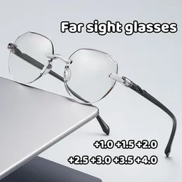 Sunglasses Ultra Clear Colour Gradient Reading Glasses Polygonal Lightweight Frameless Far Sight High-definition Presbyopia