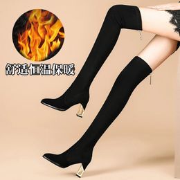 Boots Sexy Slim Fit Elastic Flock Over The Knee Boots Women Shoes Autumn Winter Ladies High Heel Overknee Long Thigh High Botas 231128