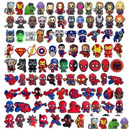 Cartoon Accessories Charms Wholesale Childhood Memories Super Hero Man Boy Cartoon Shoe Accessories Pvc Decoration Buckle Soft Rubber Dhwu6