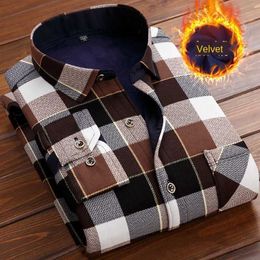 Men's Dress Shirts Autumn Winter Men Fleece Warm thermo Shirt Male Fashion Print Long sleeve big size thermal shirt Thick warm Plaid shirt L-6XL P230427