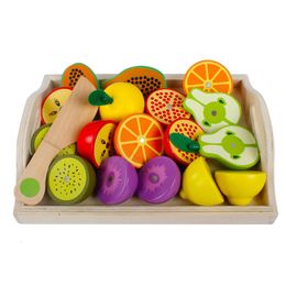 Kitchens Play Food Simulation Kitchen Pretend Toy Wooden Classic Game Montessori Educational For Children Kids Gift Cutting Fruit Vegetable Set 230427