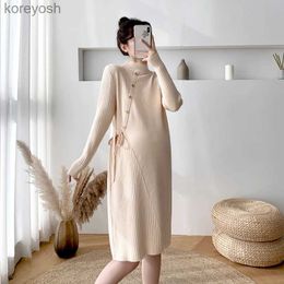Maternity Tops Tees A261# Autumn Winter Thick Warm Knitted Maternity Long Sweaters A Line Slim Dress Clothes for Pregnant Women Fashion PregnancyL231128