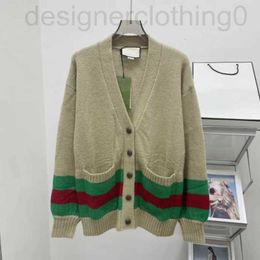 Women's Sweaters designer luxury 2023 Autumn/Winter New Knitted Cardigan Red and Green Stripe Button V-Neck Sweater Coat Women 8SLL