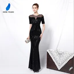 Party Dresses DEERVEADO K18123 Elegant O Neck Sequins Mermaid Prom 2023 Short Sleeves Formal Dress For Women Maxi