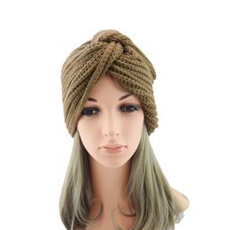 Beanies Beanie/Skull Caps Women Fashion Cross Warm Muslim Woolen Knitted Hat Solid Bohemian Boho Turban Soft Hair Accessories Toe Pullover C