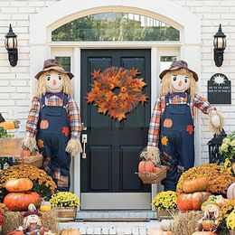 Decorative Flowers Rattan Fall Wreath For Front Door Artificial Pumpkins Berry Garland Rustic Thanksgiving Decoration HANW88