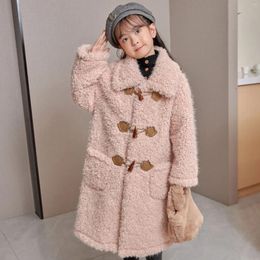 Jackets 2023 Autumn Winter Kids Girls Warm Thick Loose Wool Jacket Long Coat Children Clothing Korean Fashion Fleece Overcoat Q13