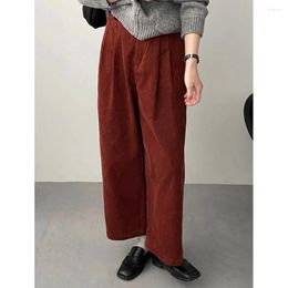 Women's Pants Vintage Corduroy Wide Leg Pant Woman Ankle Length Elastic Waist Loose Casual High Waisted Cropped Trousers With Pockets