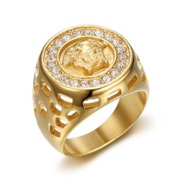 Män designer ringar medusa ring för kvinnor diamant titan stålringar