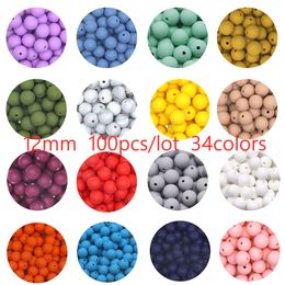 Baby Teethers Toys Kovict 100Pcs 12mm Round Silicone Beads 34Colors BPAFree DIY Pacifier Chain Bracelet Gift Teething Care Accessories 230427