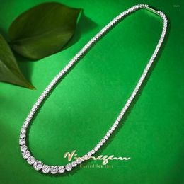 Chains Vinregem Sparkling Lab Created Sapphire Gemstone Tennis Chain Necklaces For Women 925 Sterling Silver Jewellery