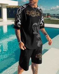 Men's Tracksuits Summer Casual Beach T Shirt Shorts 2 Piece Set Oversized Sports Suits 3D Print Short Sleeve Tracksuit O-neck Men Clothing 230428