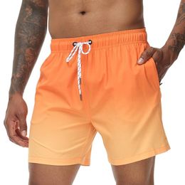 Running Shorts Men's Beach Swim Trunks Gradient Colour Drawstring With Elastic Waist Quick Dry Jogging Exercise Short Pants