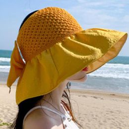 Wide Brim Hats Travel Hat Thin Sun Bowknot Decor Lady Outdoor Foldable Beach Costume Accessories