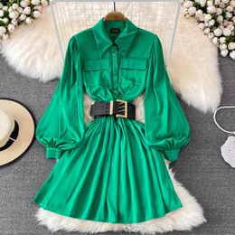 Casual Dresses Spring Dress Women Clothes Fashion Office Lady Long Sleeve Slim Pink For Elegant High Waist Shirt Zm