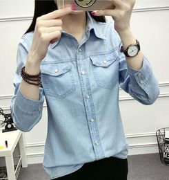 Women's Blouses Shirts Autumn Women Casual Jeans Long Sleeve Blouse Fashion Slim Denim Shirt tops Office Female Clothing Denim blusas mujer 230428