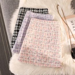 Skirts Sweet Girl Woollen Short Skirt For Women Autumn And Winter Tweed High Waisted Wrapped Hip Mini Fashion Female Clothes