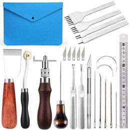 Leathercraft Nonvor Leather Craft Tool Set Professional Hand Sewing Stitching Punching Carving Working Saddle Groover Kit with A5 Felt Bag