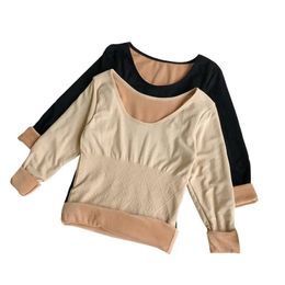 Women's Thermal Underwear Woman Thermal Underwear Winter Fleece Warm Tops Long Sleeves O Neck Clothes 231127