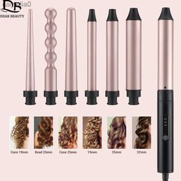 Hair Curlers Straighteners 6 In 1 Professional Hair Curler Long-lasting Fast Heating Curling Iron Wave Wands Rotating Hair Styling Appliances 9-32mmL231128