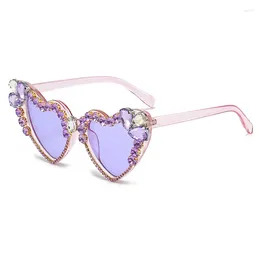 Sunglasses Europe And The United States Heart Female Cat Eye Glasses Handmade DIY Hand Diamond-encrusted Love