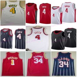 Basketball Retro Hakeem Olajuwon Jersey 34 Man Jalen Green 4 Tracy McGrady 1 Clyde Drexler 22 Vintage Red White Navy Blue Color Stitching Breathable Shirt