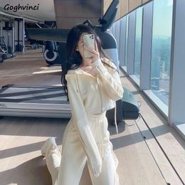 Pants Sets Women Joggers Casual Hoodies Beige Fashion New Hooded Korean Style Loose Crop Top Two Pieces Outfits Drawstring Allmatch