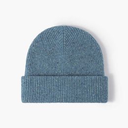 Beanie Skull Caps Blue wool winter double layered women's warm and thickened cold hat, fashionable and versatile wool hat, outdoor knitted hat