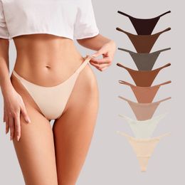 Ice Silk Seamless G-strings Panties For Women Soft Thin Band Thongs Woman Satin Underwear Female Bikini Panties String Tangas Mujer