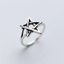 Cluster Rings Exaggerated Personality 925 Sterling Silver Pentagram For Women Jewellery Adjustable Antique Opening Finger Ring Anillos