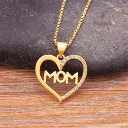 Pendant Necklaces Dome Cameras Nidin Simple Design Lucky Hollow Mom Letter Pendant Necklace Mother's Day Gift Romantic Heart Shape Zircon Jewellery for Mom AA230428