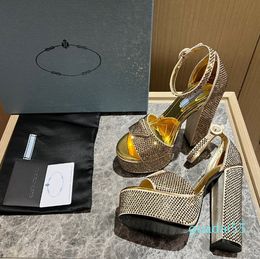 2023 sandals chunky heels Rhinestones high heeled block heel sandal luxury designer shoes for women factory footwear