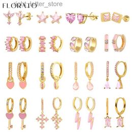 Stud Luxurious geometry 925 sterling silver ear Needle pink series zircon pendant hoop earrings sweet fashion wedding Jewellery gifts YQ231128