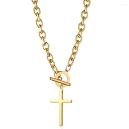 Pendant Necklaces Vintage Stainless Steel Chunky Chain Cross Necklace For Woman Men Catholic Toggle Choker Religious Jewelry