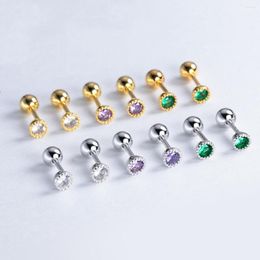 Stud Earrings LAVIFAM 925 Sterling Silver Simple Color Zircon Round For Women Screw Bead Small Ear Bone Piercing Jewelry