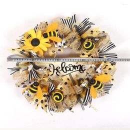 Decorative Flowers Fashion Door Hanging Wreath Bright Colour Sunflowers Eye-catching Bee Festival Ornament Decor
