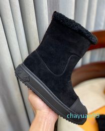 Leather Snow Boots Sheep Curly Mid-Calf Boots Wild Comfortable trend