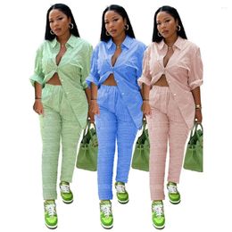 Women's Two Piece Pants 2 Women Matching Set Casual Striped Print Loose Long Shirt And Slim Suit Fashion African Clothes Femme Robes
